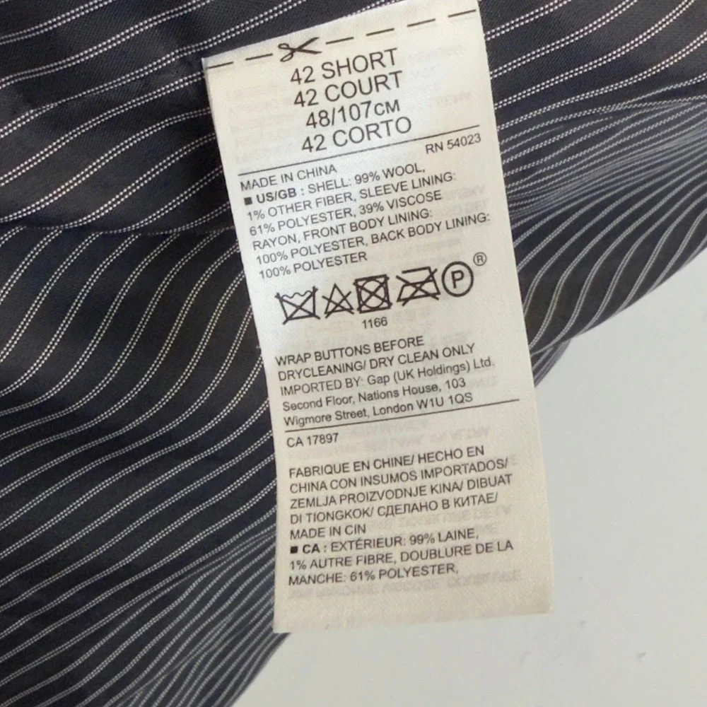 Banana Republic Mens‎ 42S Navy Blue Pinstripe Marzotto Super 130s Wool Blazer
